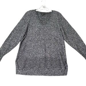 Ann Taylor Women’s Sz M Black/White Marled Wool Blend V-Neck Long Sleeve Sweater